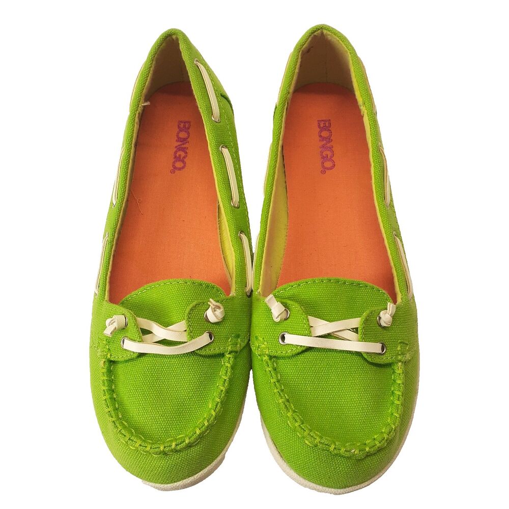 Bongo Womens Size 9 Canvas Lime Green Y2K Boat Shoes Casual Slip On Comfort Flat